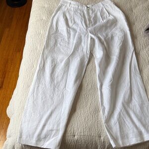 Reformation White Pleated Linen-Blend trousers